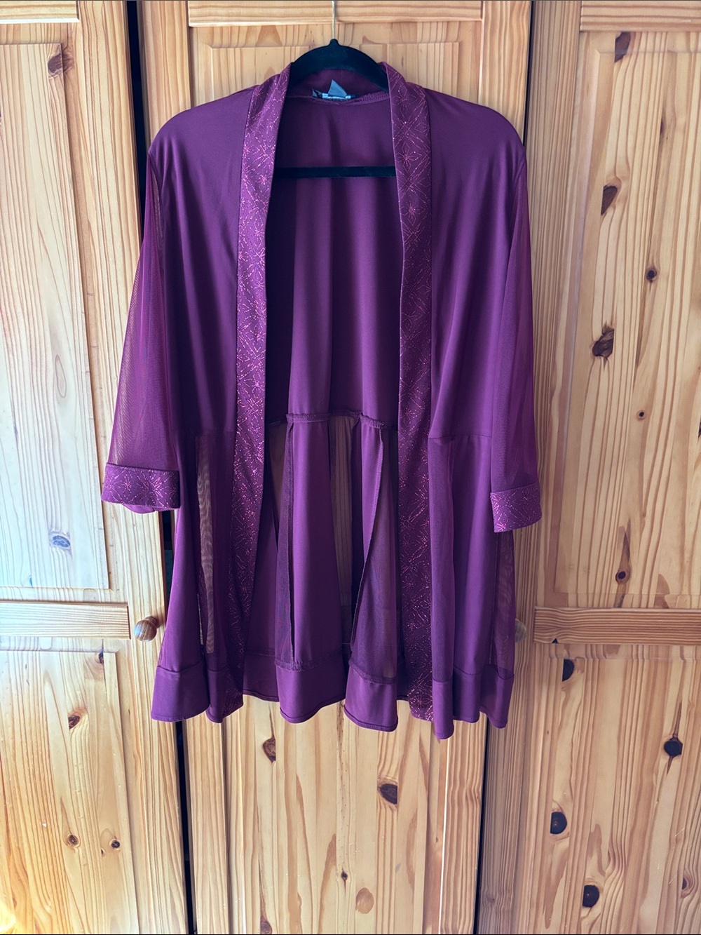 R&M Richards Plum Open Front Sheer-Panel Tunic